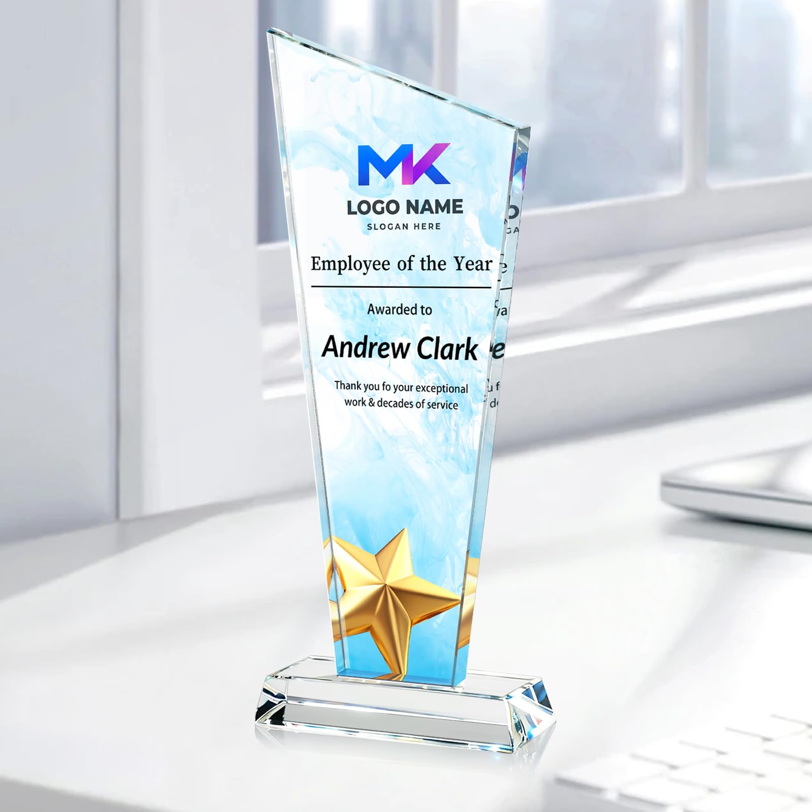 Custom Crystal Trophy Award Personalized Plaque Award with Text Logo Photo Awards Trophies for Employee Recognition Team Graduation Personalized Office Gifts for Boss Coworker Teacher