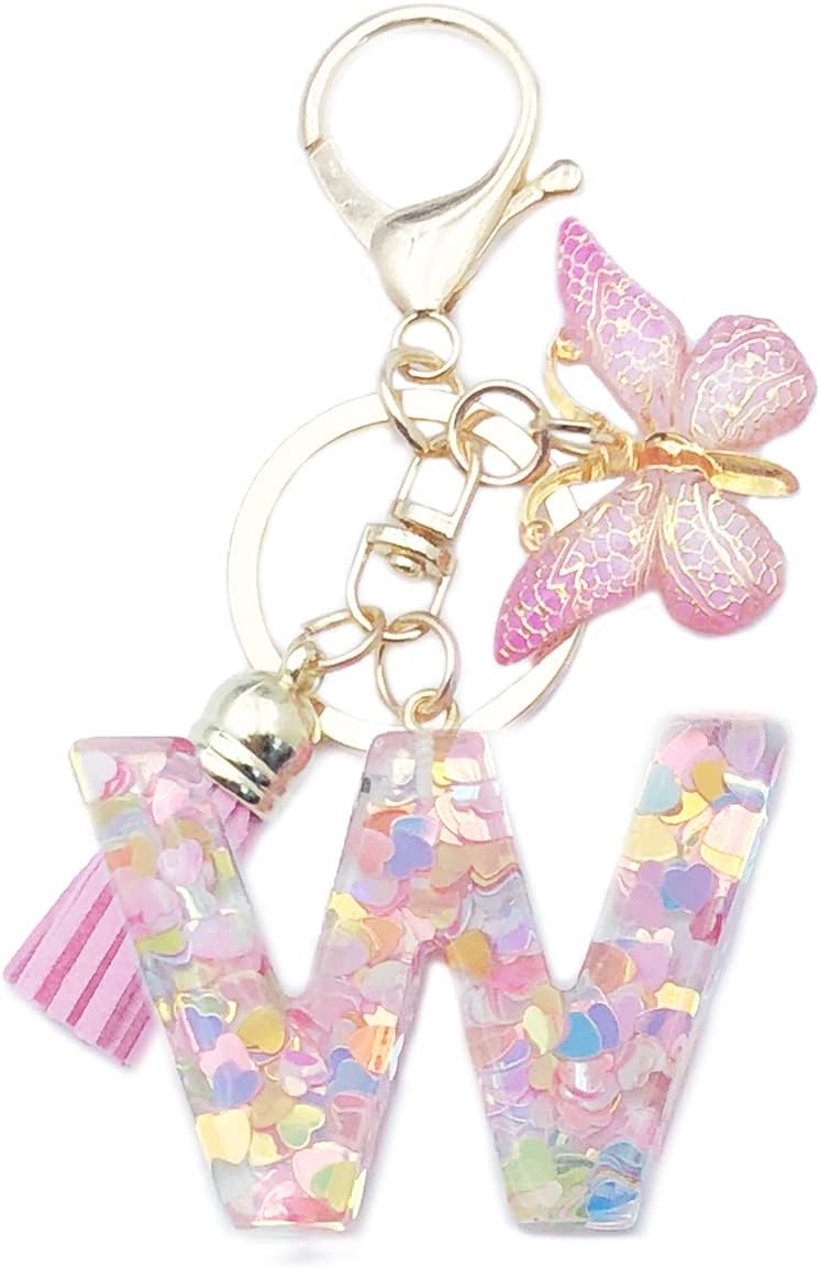 Unpafcxddyig A-Z Initials Letter Keychain Tassel Butterfly Pendant