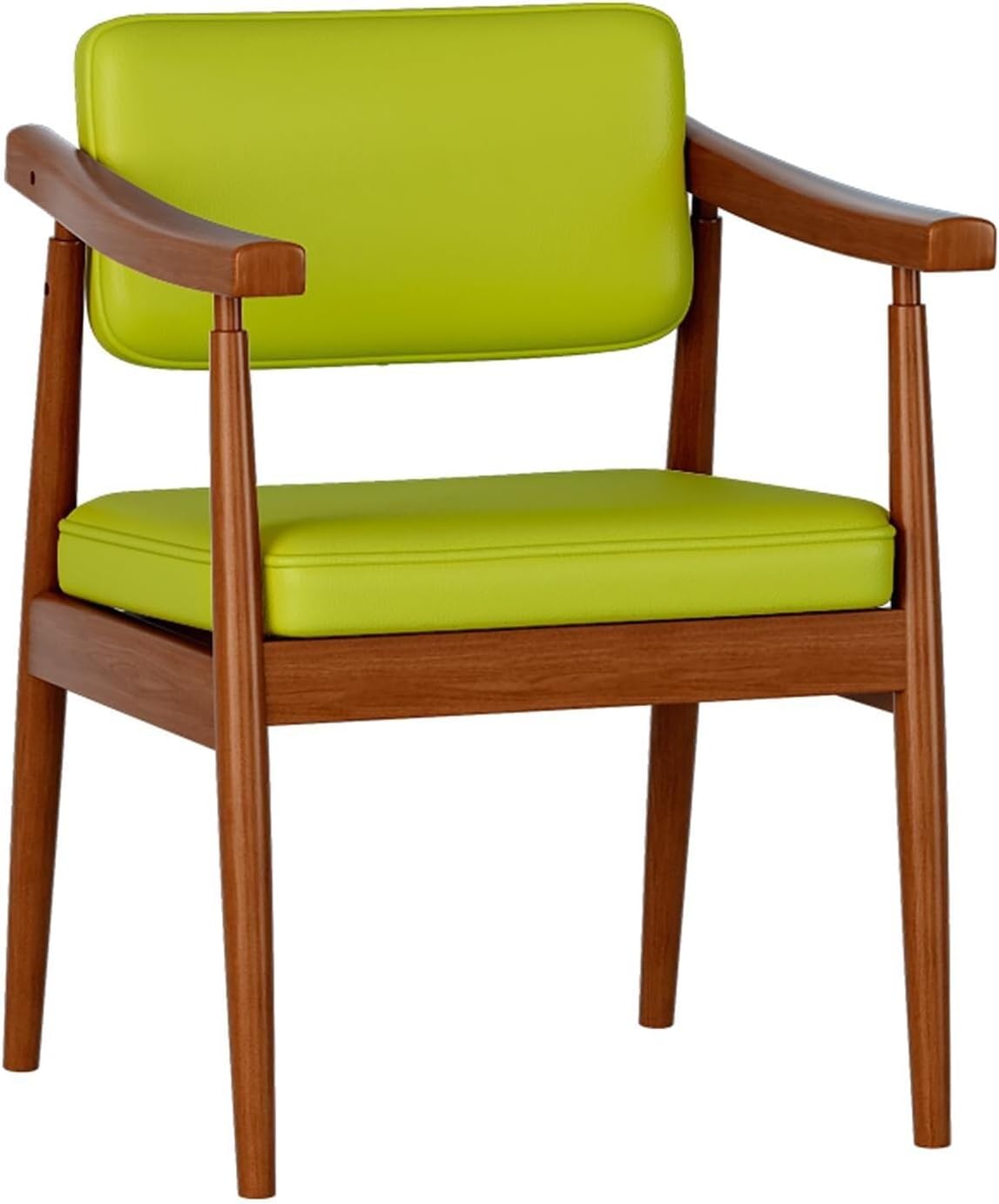 Solid Wood Dining Chairs Set of 2 Walnut Retro Kitchen Side Chair with Faux Leather Seat and Back Leisure Armchair for Home Bedroom Living Room Green Color Option