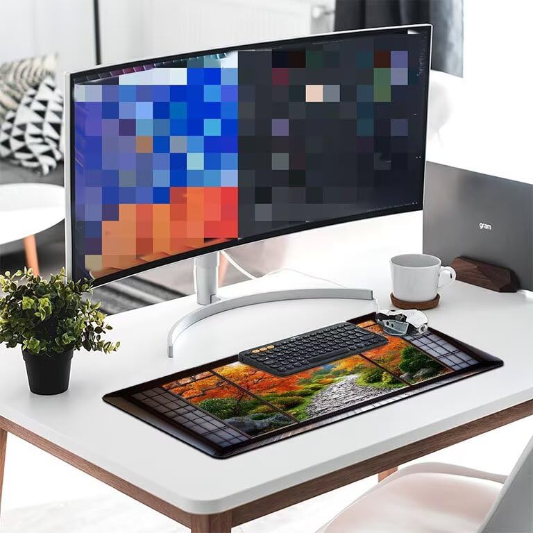 Tappetino Mouse Gaming XXL 1600 x 800 mm Tappetino Antiscivolo Sottomano Da Scrivania Per Mouse e Tastiera, Con Base In Gomma Antiscivolo, Lavabile, Mouse Pad Giapponese giardino, Regalo per Uomo L837