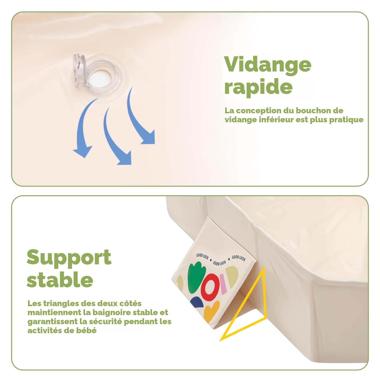 Baignoire pliable pour bébé de 0 à 6 ans - Baignoire intégrée avec vis de vidange - Blanc tufty