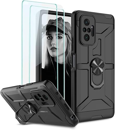 Jeylly Funda para Redmi Note 10 Pro, Redmi Note 10 Pro Max con protector de pantalla de vidrio templado, resistente a prueba de golpes 360