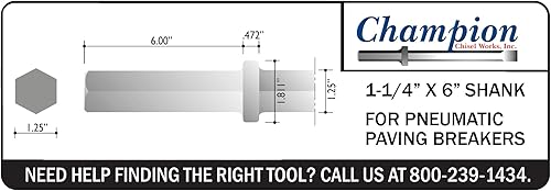 Miniatura 3 de Cincel Champion, vástago hexagonal de 1-14 por 6 pulgadas, cincel de 24 pulgadas de largo por 3 pulgadas de ancho, diseñado para martillos