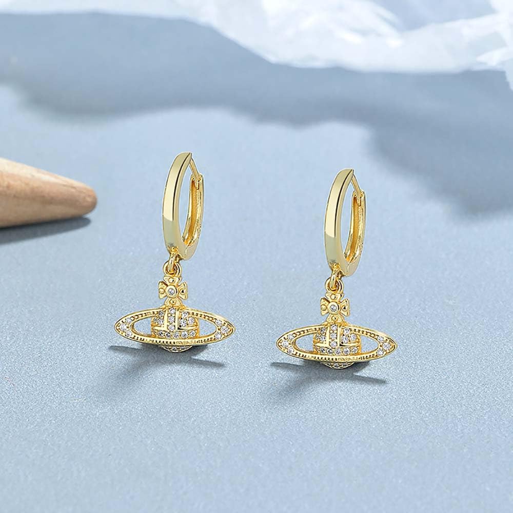 WZGWDC Saturn-Ohrringe für Damen und Herren, Sterlingsilber, Planet, Weltraum, Creolen, himmlischer Schmuck, Geburtstag, Jahrestag