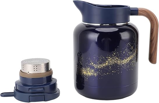 Pongnas Insulated Tea Pot 1300ml   Vacuum-Sealed Thermal Coffee Pot with Digital Temperature Display, Ti-Alloy Inner Lining & One-Handed Lid, Stainless Steel Hot/Cold Beverage Dispenser F