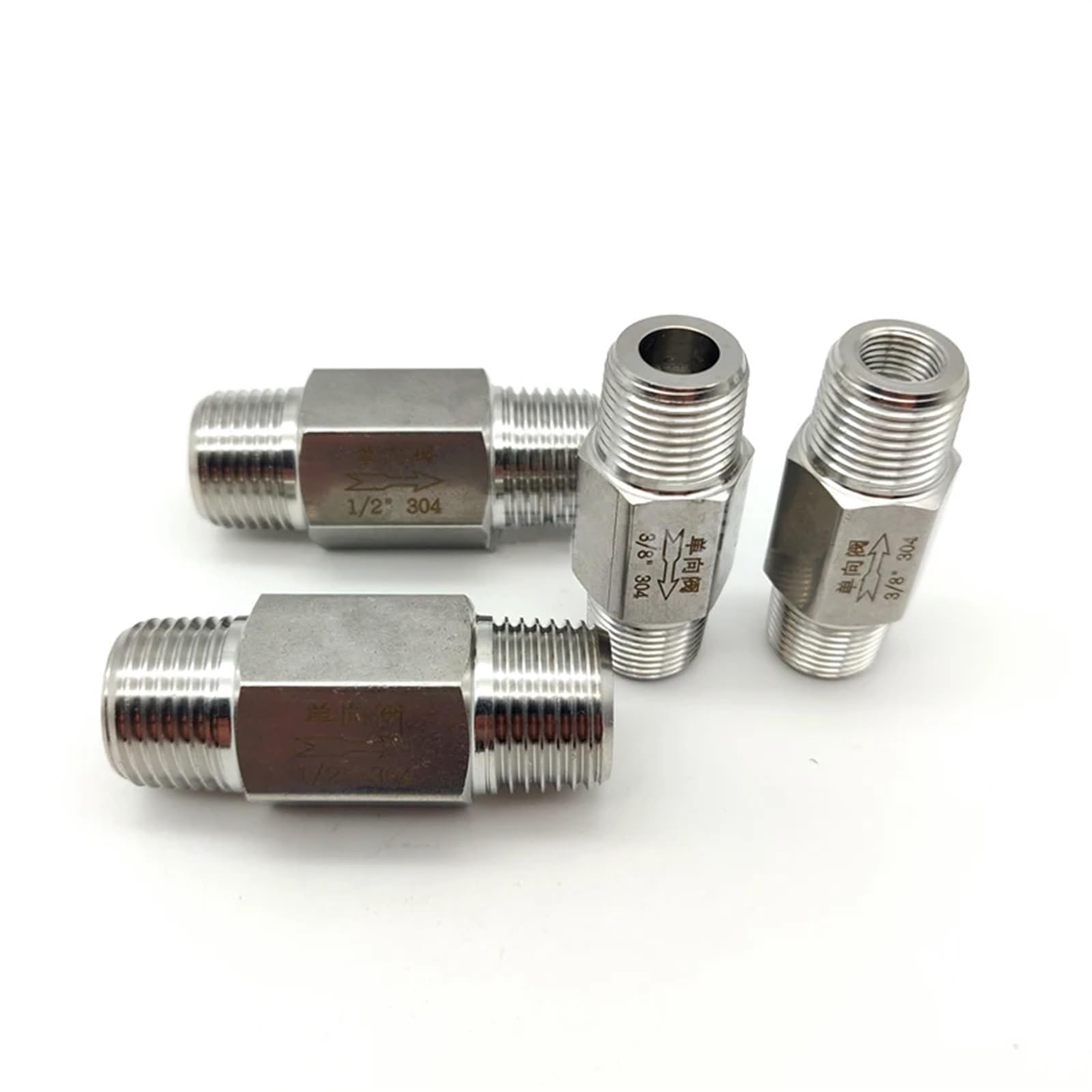 Valvola unidirezionale in Acciaio Inossidabile 304 Valvola di ritegno con Filettatura Maschio Esagonale 1/8" 1/4" 3/8" 1/2" 3/4" 1"(45295)