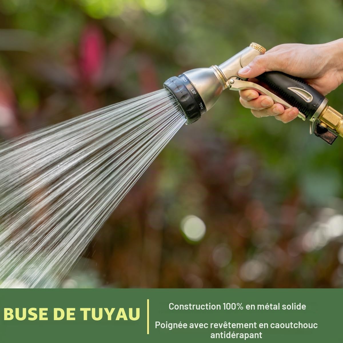 FANHAO pistolet arrosage 100% métallique avec 8 modes de pulvérisation réglables,pistolets d'arrosage haute pression avec poignée antidérapante pour arroser les plantes et les pelouses-Noir