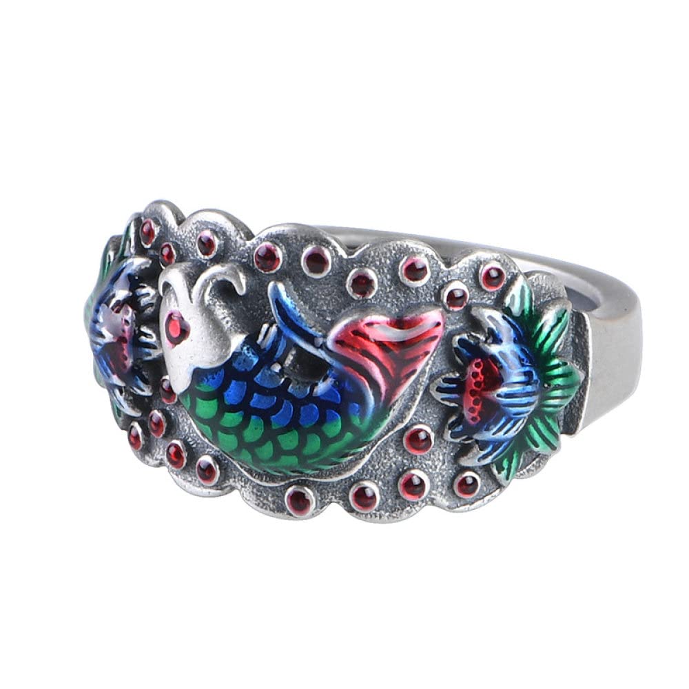 Anello Regolabile,Anelli In Argento Sterling Donna 925 Fiore Di Loto Carpa Koi Anelli Regolabili Vecchio Vintage Vecchio Stile Sterling Anelli Vestito Anello Di Fidanzamento Regali Per Uomo Donna An