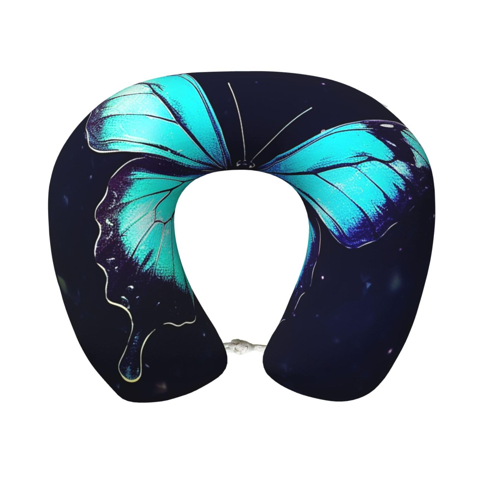 peiyeety Butterfly Travel Pillow Memory Foam - Comfortable U Shape Neck Pillows for Sleeping, Neck and Head Support Portable Airplane Pillow Adjustable Flight Pillow, Washable Cover