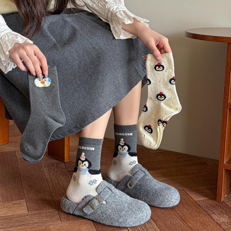 Image of Women's Crew Socks Cute Bear Cat Floral Soft Fancy Socks Gifts for Women