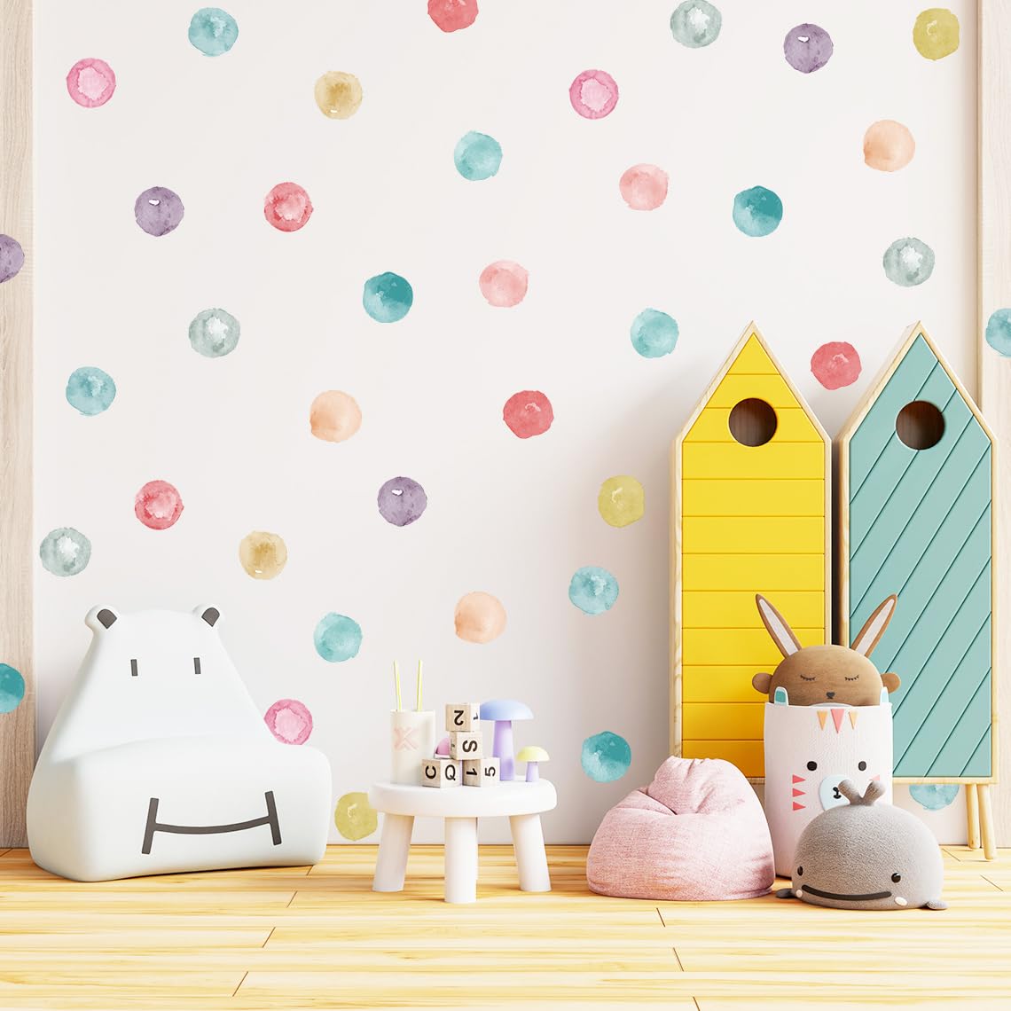 Removable Vinyl Polka Dot Stickers for Bedroom Playroom Nursery Kids' Bedroom and Classroom Decor Candy Colors and Watercolor Dots for Colorful Baby