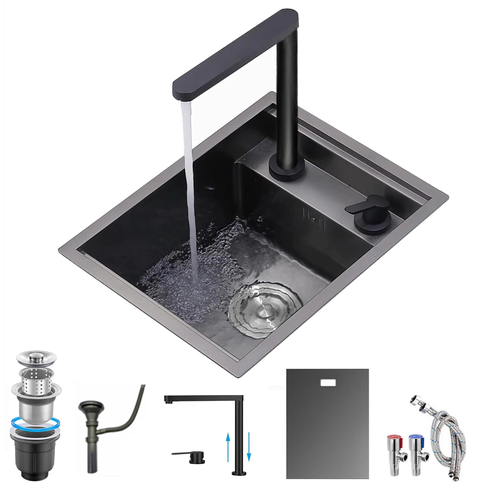 YINXSLO Concealed Stainless Steel RV Kitchen Sink with Foldable Tap