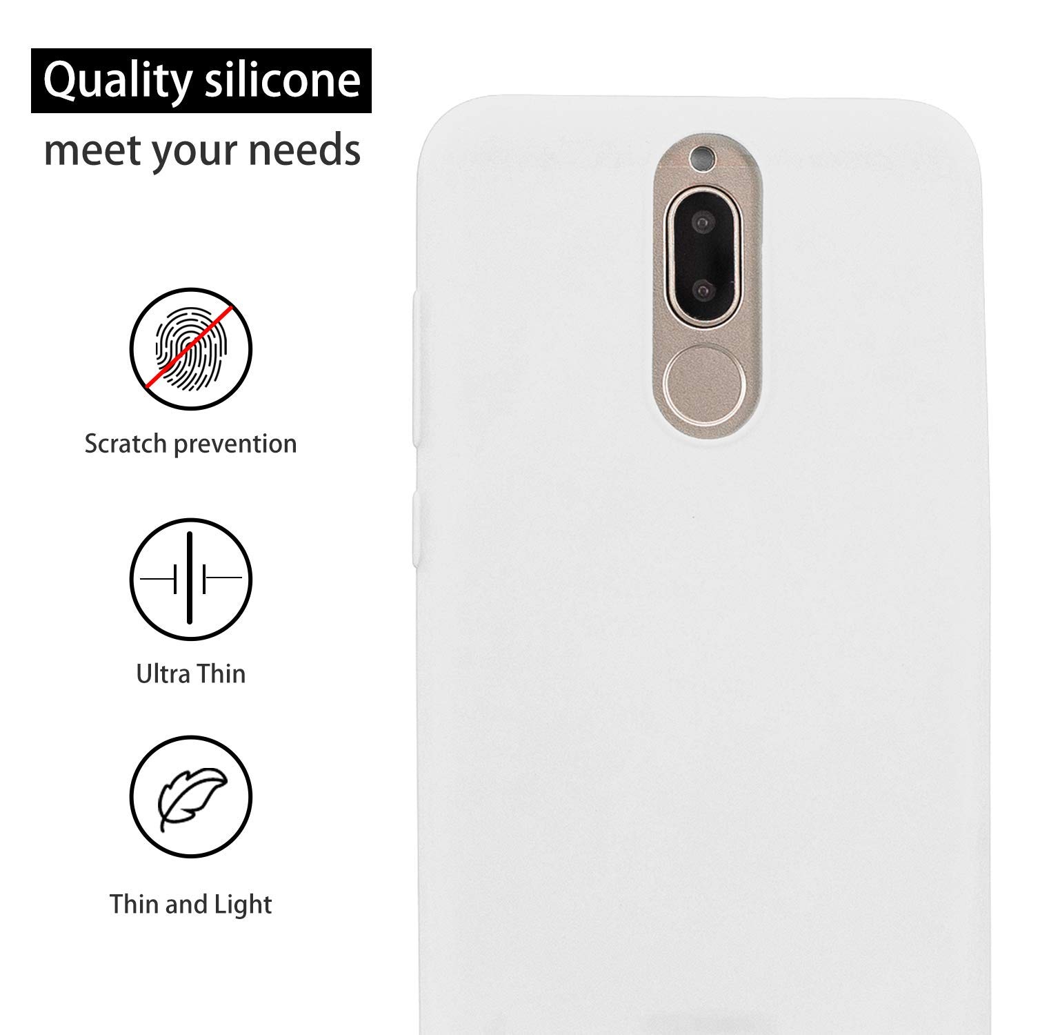 Cuzz Cover + Vetro Temperato Per Huawei Mate 20 Lite – Custodia Morbida TPU Bianca E Protezione Schermo – Ultra Sottile
