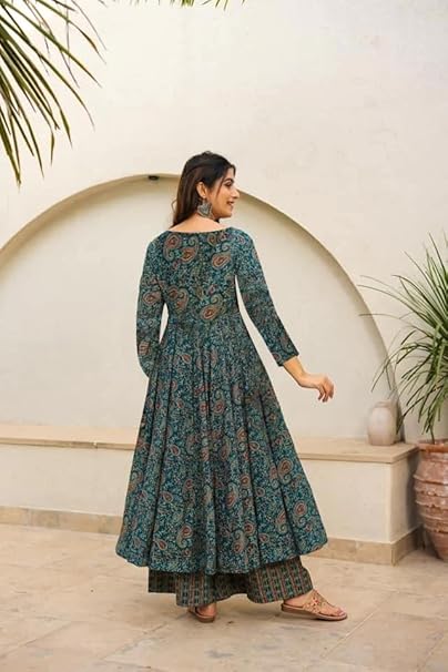 ANNI DESIGNER Rayon Anarkali Printed Kurta with Palazzo & Dupatta | Women Kurta Set with Dupatta | Festive Anarkali Suit Set for Women | Ethnic Wear Kurti Pant Set - Image 2