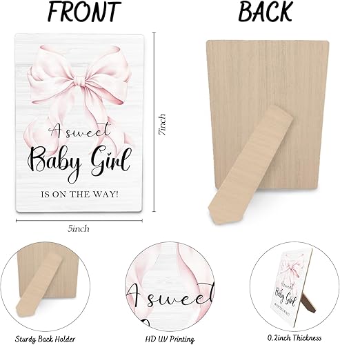 Miniatura 6 de A Sweet Baby Girl Baby Shower Soporte de madera de 5 x 7 pulgadas, decoraciones de baby shower para niña, soporte de letrero de baby shower de niña