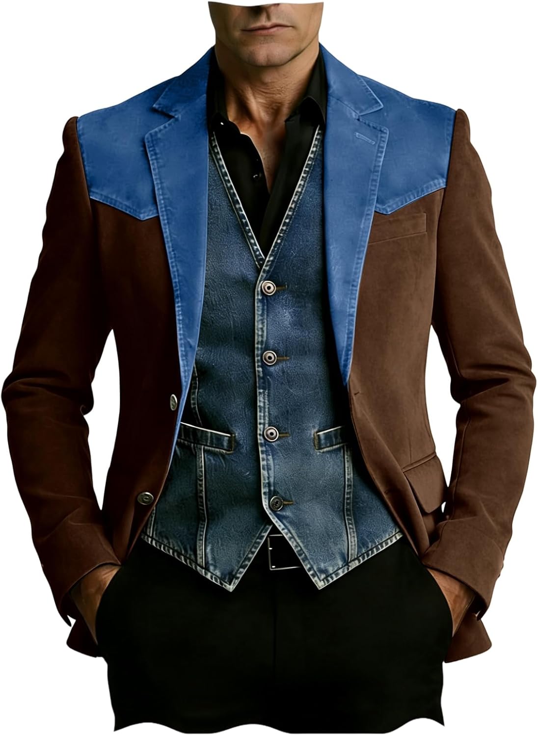Men's Suits Suede Jacket Mans Blazer Western Vintage Sports Coat Jeans Shoulders Patches