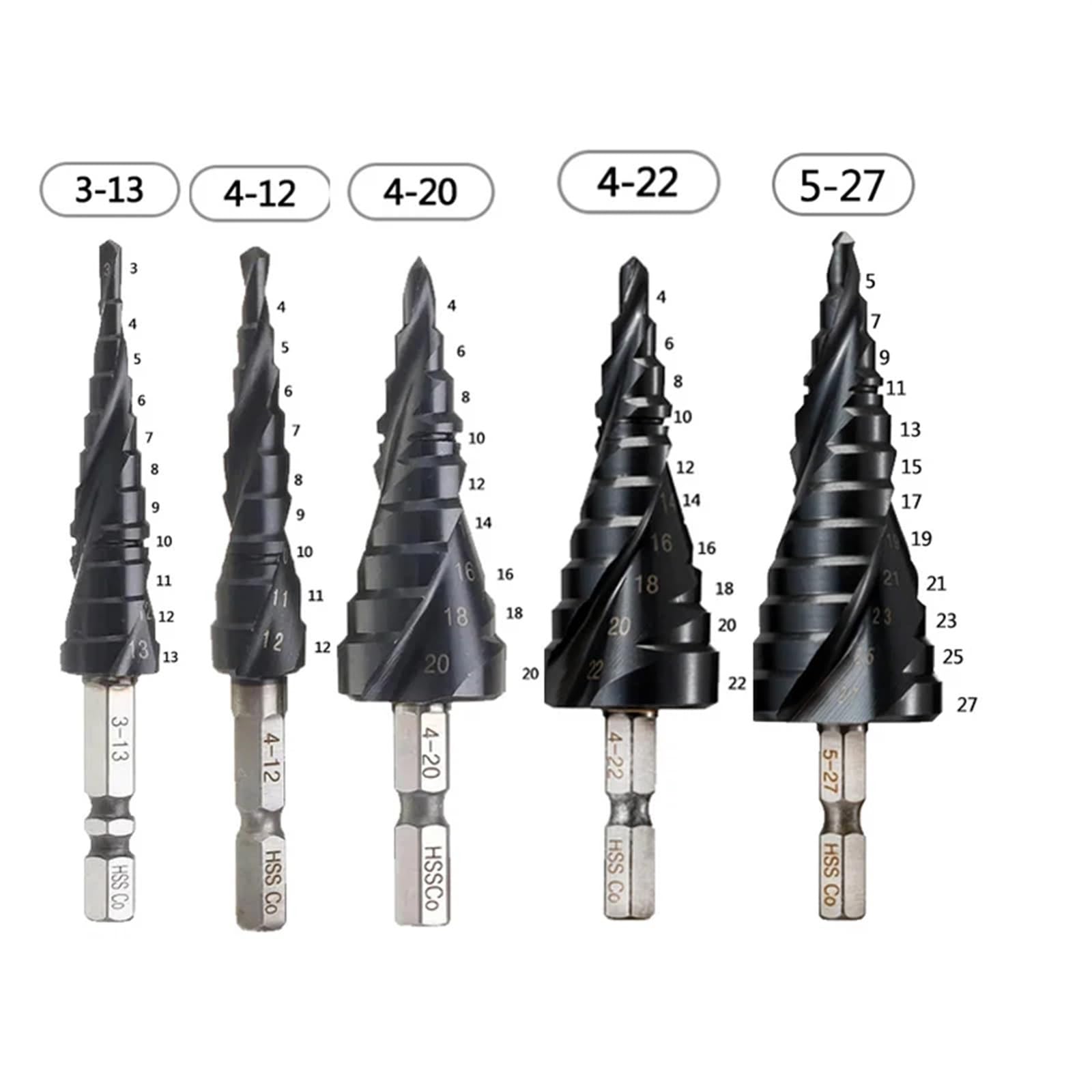 1/4 cala Hex M35 powlekane kobaltem wiertło stopniowe Shank stal szybkotnąca metalowy otwieracz do otworów wiertniczych do narzędzi ze stali nierdzewnej (Size : 6-35mm)