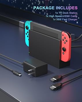 Dock Station for Switch/Switch OLED, Replacement 3-in-1 TV Dock Set with Original IC Module, AC Charger & High-Speed HDMI Cable for 1080P HD Output & Console Charging(Not Compatible with Switch 2)