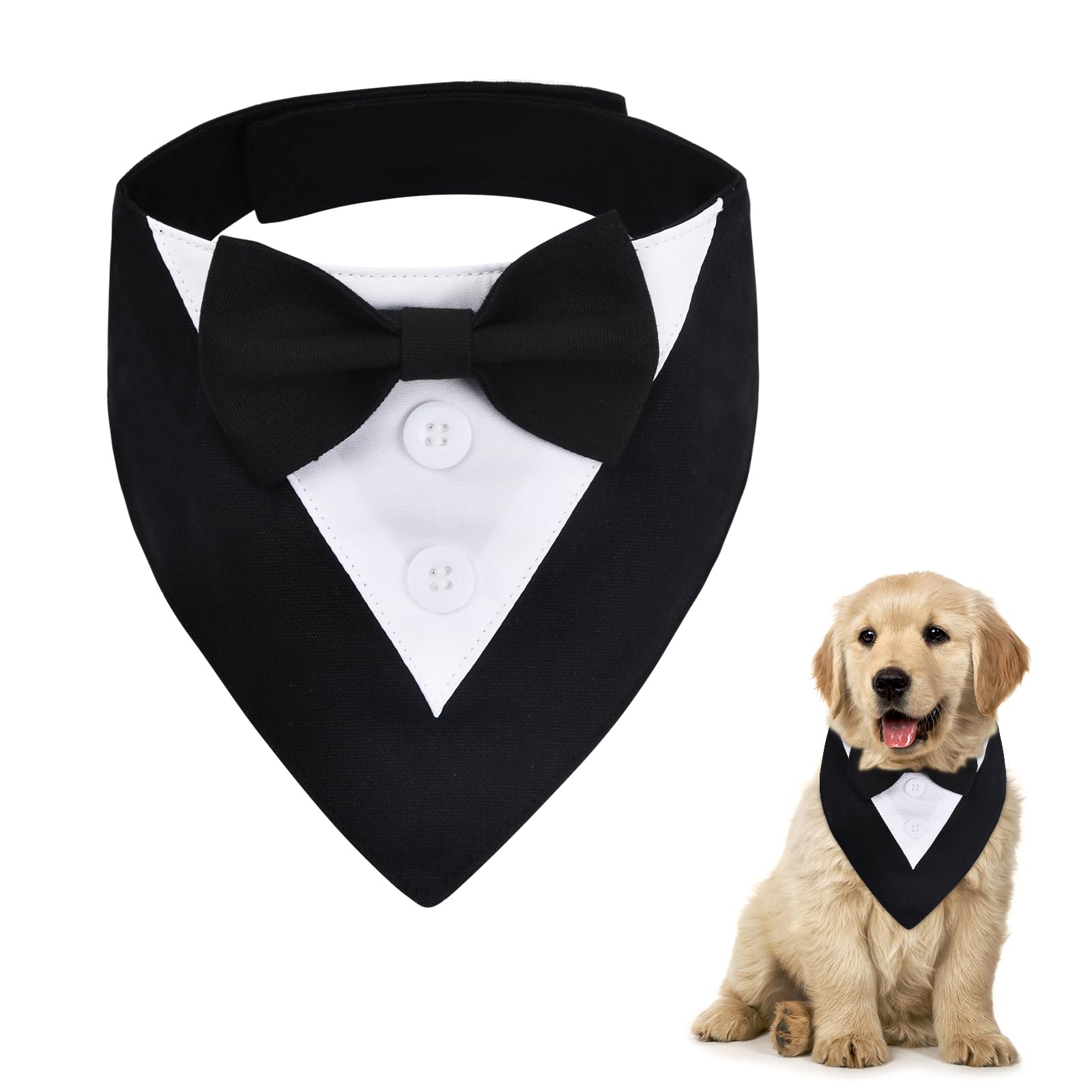 Volumoon Corbata Ajustable para Mascotas, Pañuelo Triangular para Mascotas, Ajustable Formal para Boda para Perro, Esmoquin para Perro con Pajarita y Corbata, para Mascotas, Cachorro, Gatito (Small)