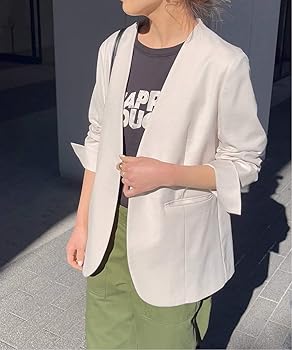 Amazon | [スピック アンド スパン] リネンライクノーカラージャケット