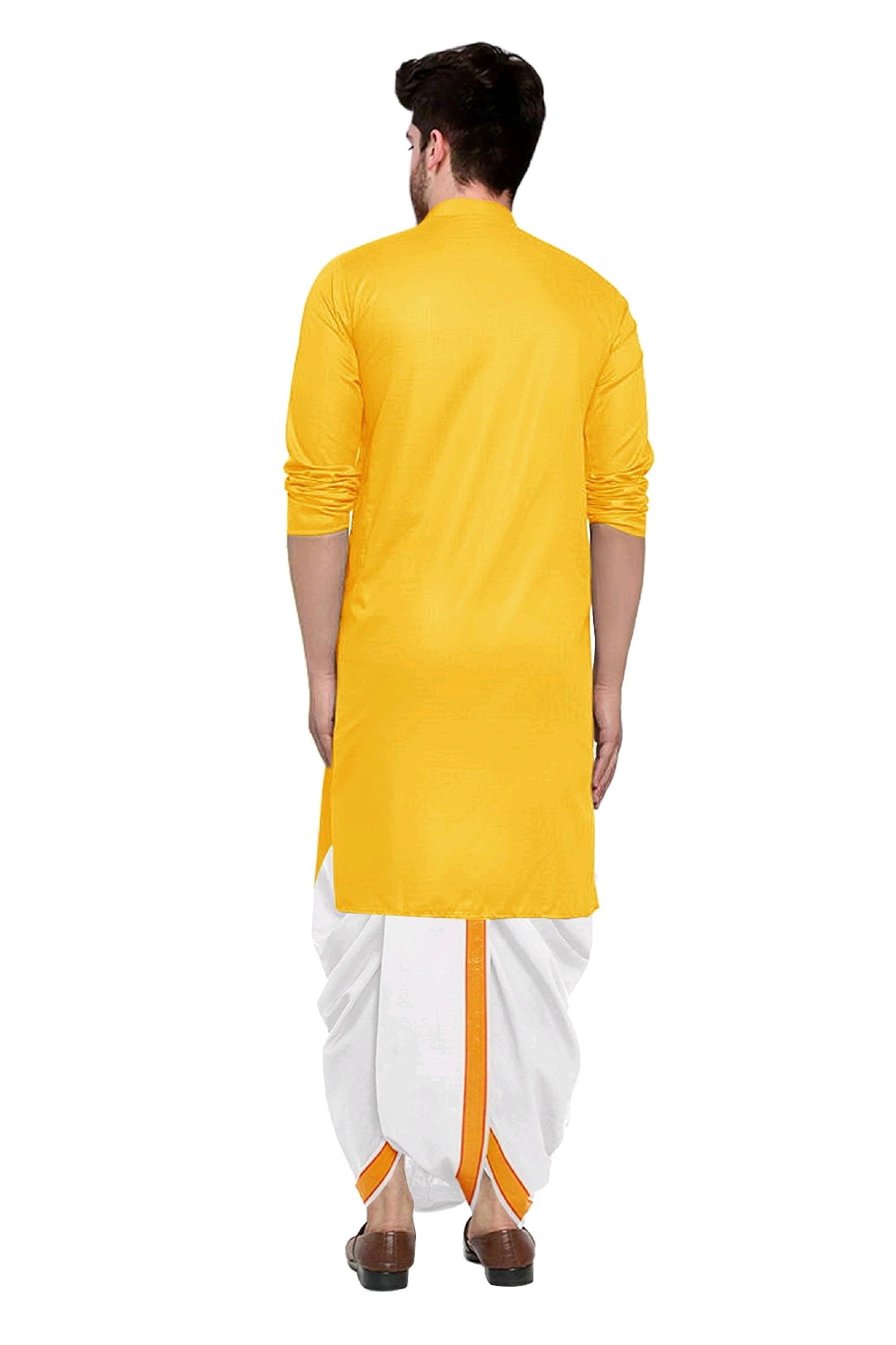 Trustous Cotton Solid Casual Style Kurta Dhoti Set For Mens (Mahraj Dhoti With Kurta Plain And Classis Look), Yellow, X-Large - Image 3 thumbnail