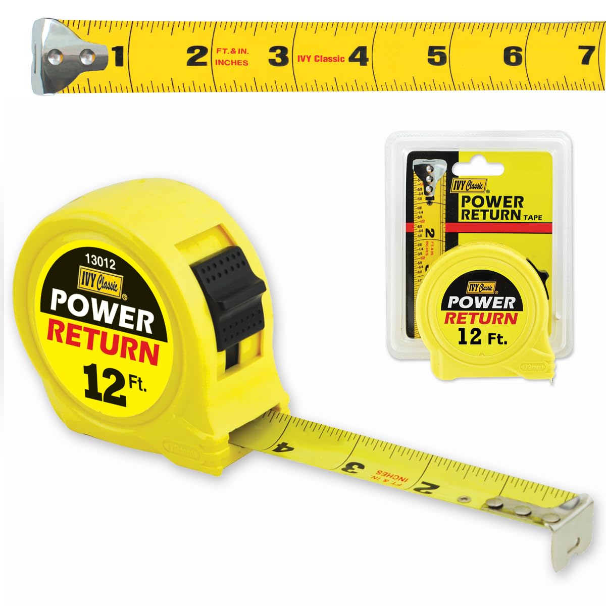 IVY Classic 13012 12' x 1/2" Power Return Measuring Tape, 1/Card