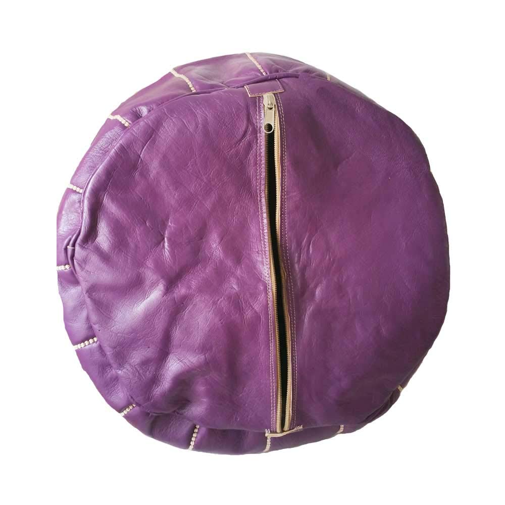 Puff marroquí de Cuero autentico Hecho a Mano de los Mejores Artesanos de Marrakech, 55 cm de diámetro y 35 cm Alto, se Entrega vacío