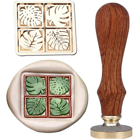 Monstera Leaf Wax Seal Stamp Vintage Brass Head with Wood Handle for Wedding Invita...