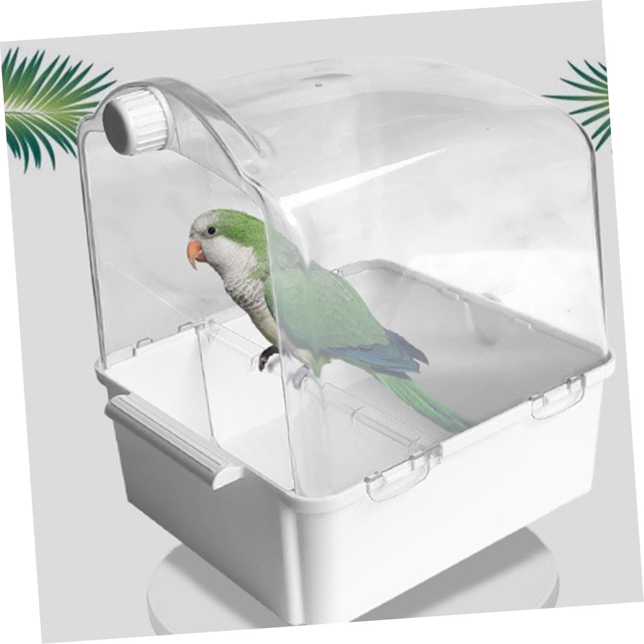 Mobestech Vogelbadewanne mit Wasserinjektor 29x28x23,5cm aus Bpa Freiem Kunststoff für Papageien Wellensittiche Nymphensittiche Haustierbedarf Sommer und Sandbad