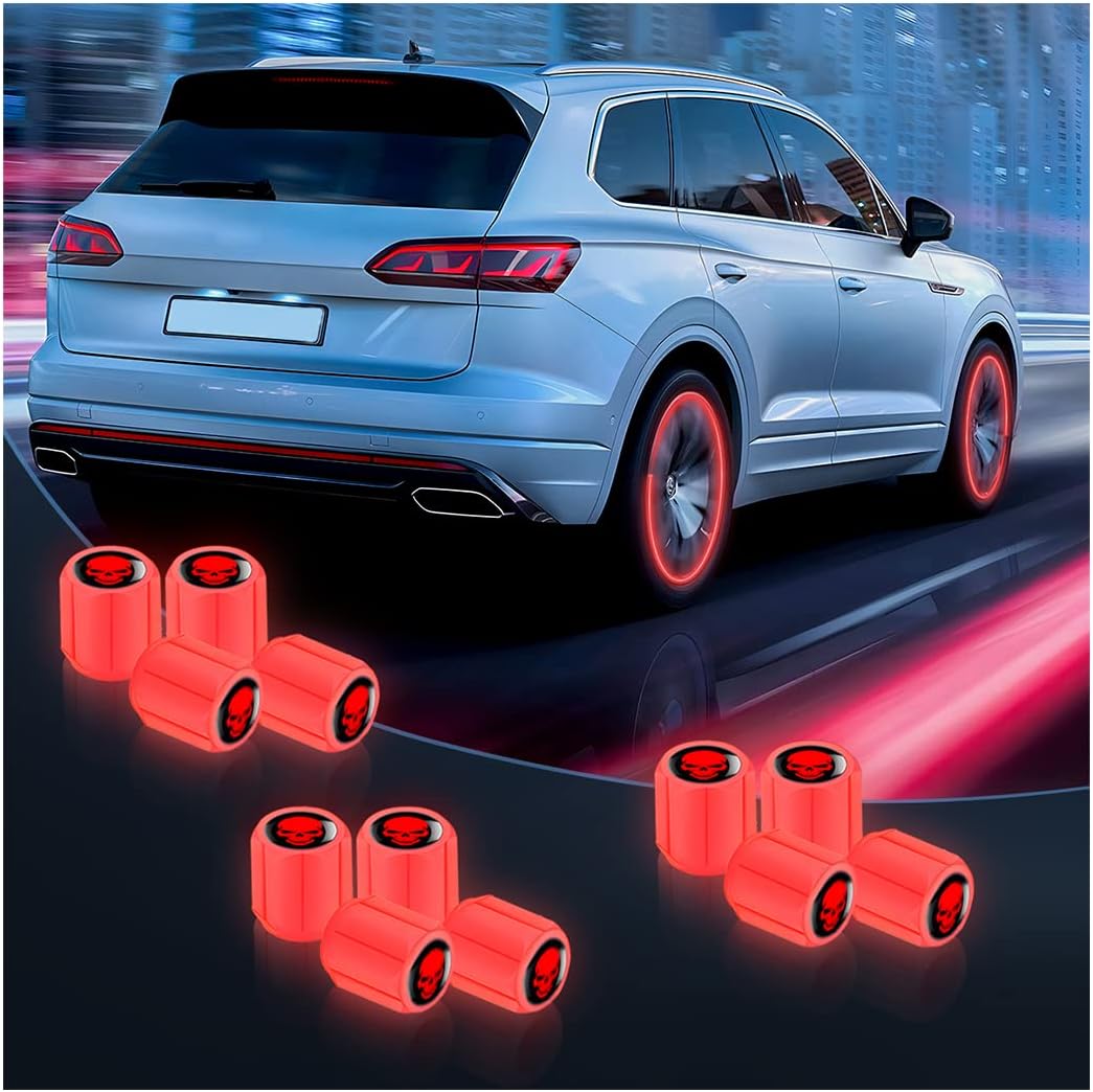 Luminous Auto Tire Valve Stem Caps, 12PCS Skull Illuminated