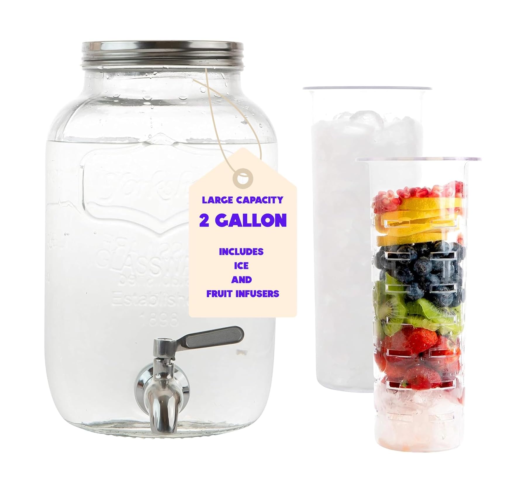 Amazon.com | 2 Gallon Glass Beverage Dispenser with Ice and Fruit