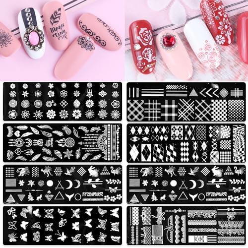 SILPECWEE 8 Pieces Nail Stamping Plate Geometry Nail Stamp