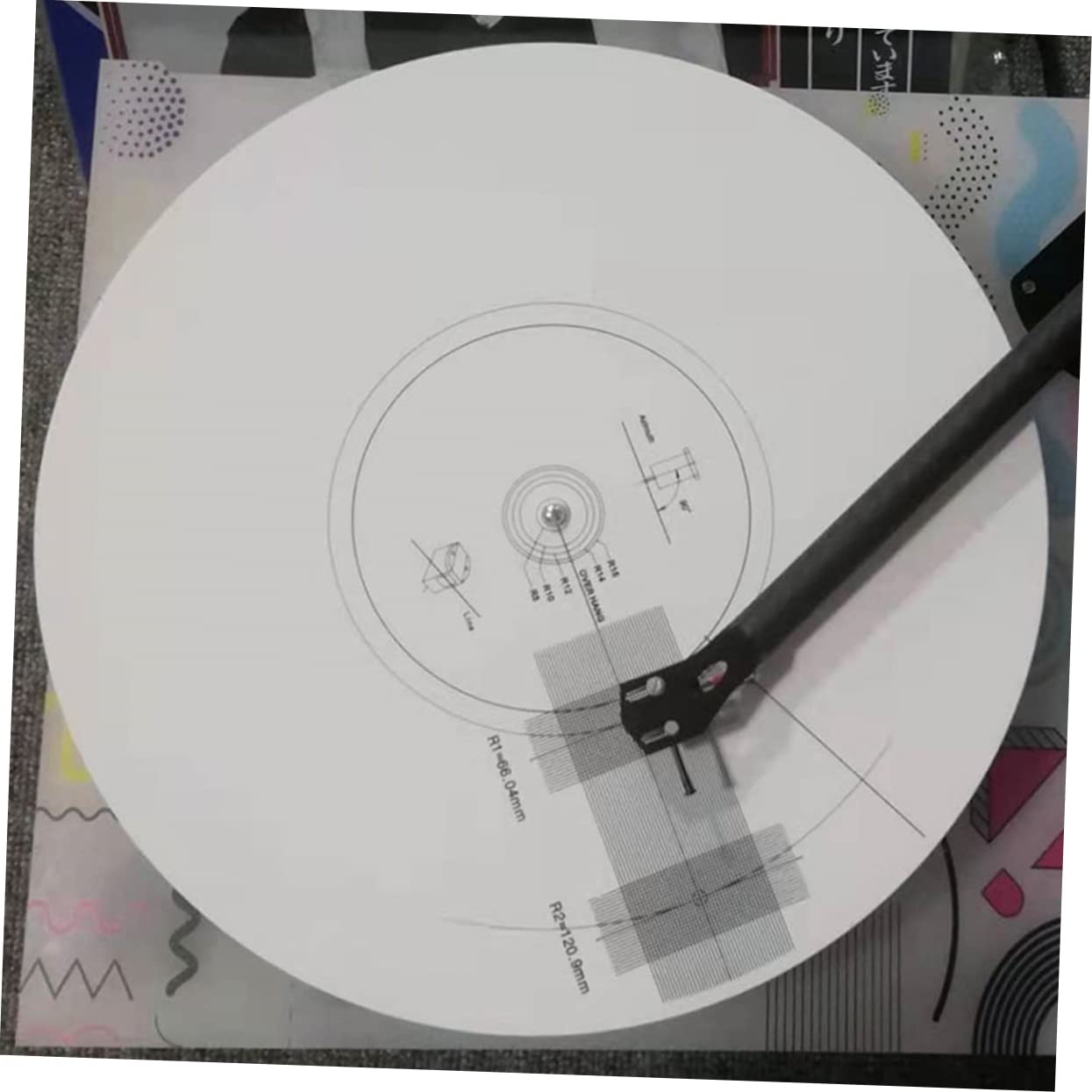HEMOTON Disco di calibrazione dello stilo tappetino per giradischi in sughero calibrazione del pickup anti-scivolamento goniometro righello regolabile in acrilico alimentazione musicale