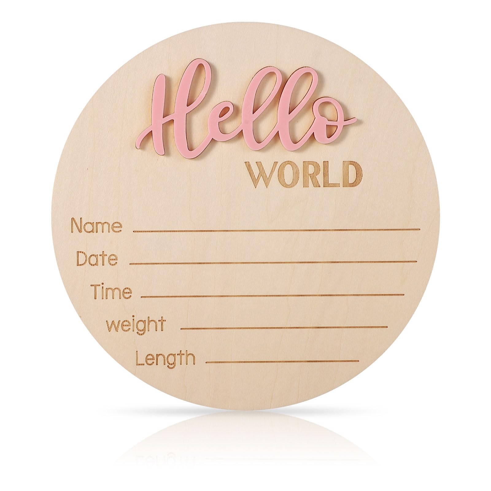 Cartello Annuncio Bambino in Legno 15cm Hello World Carte Milestone Neonato Rosa Chiaro