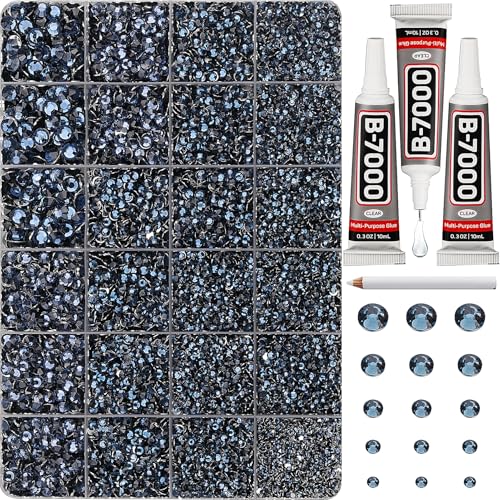 33000Pcs Navy Blue Rhinestones for Bedazzling Mixed Sizes 2 3 4 5 6mm Flatback Gems Bedazzler Kit with B7000 Glue Flat Back Resin Diamond Crystal Jewel Gemstone Rhine Stone for Crafting Clothes