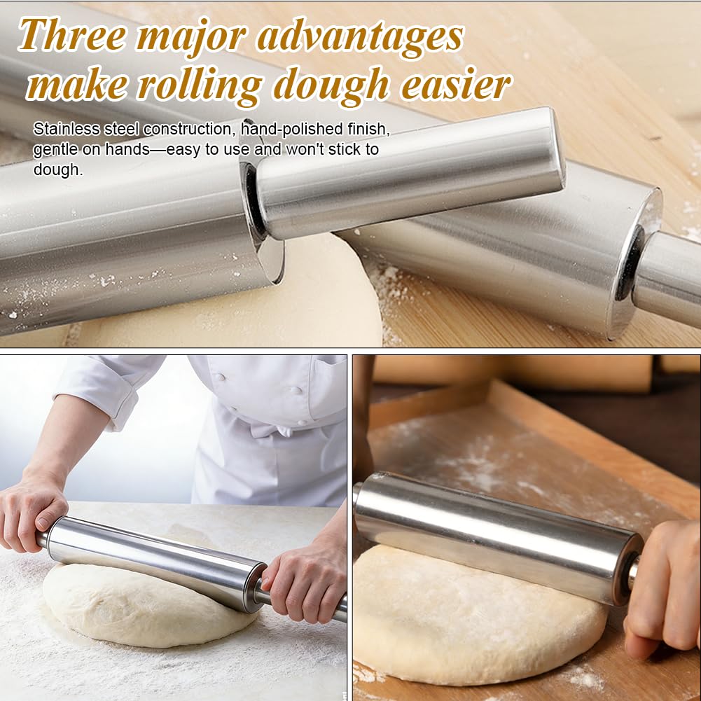 Mattarello In Acciaio Inossidabile 43 cm, Mattarello Antiaderente Rotante, Igienico E Facile Da Pulire, Accessorio Da Cucina Per Pizza, Pasta, Fondant, Biscotti, Torte