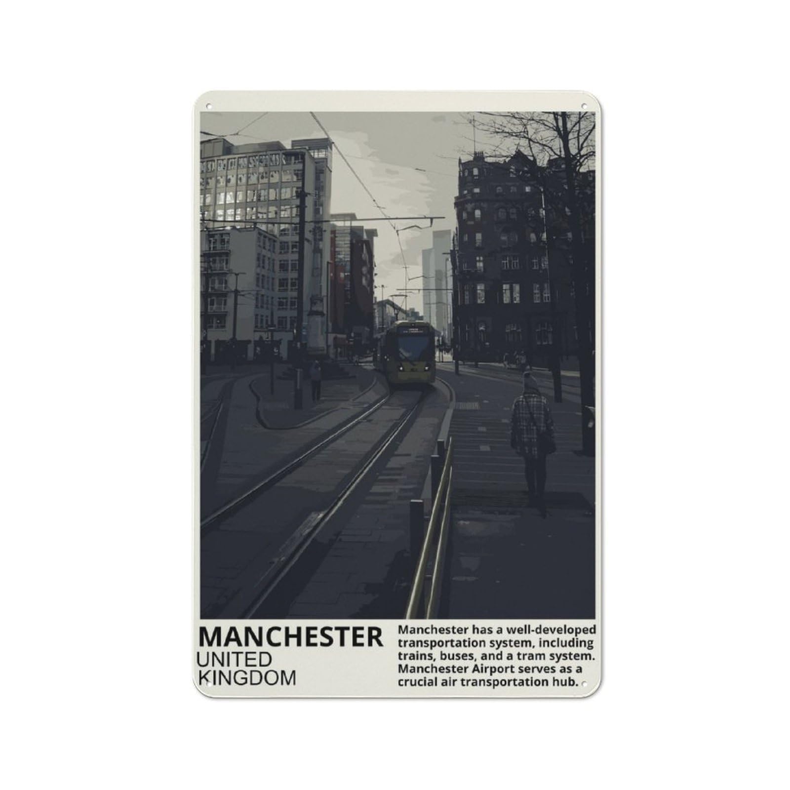 Junmoney Manchester Uk Retro Metal Wall Sign 30X20cm Featuring For Hallway Wall, For Garage, Workshop And Man Cave Decoration