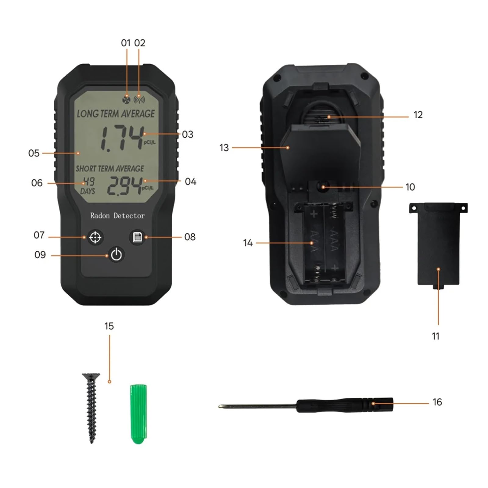 Rilevatore di gas radon portatile con misuratore di gas radon digitale intelligente for interni ad alta sensibilità con intervallo 0-270 pCi/L Monitoraggio veloce