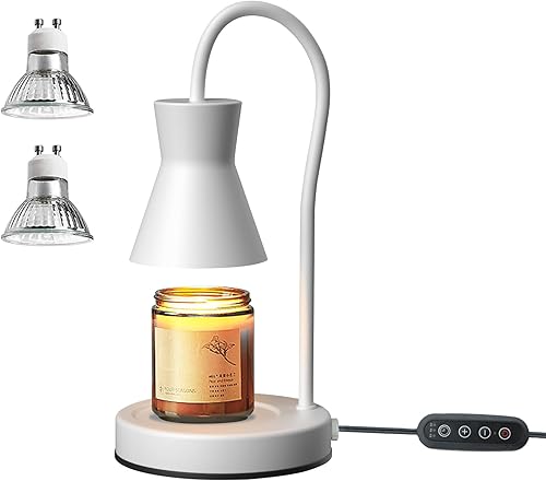Lámpara calentadora de velas con temporizador y atenuador, fundido eléctrico vintage con 2 bombillas, vela perfumada de fusión de altura ajustable