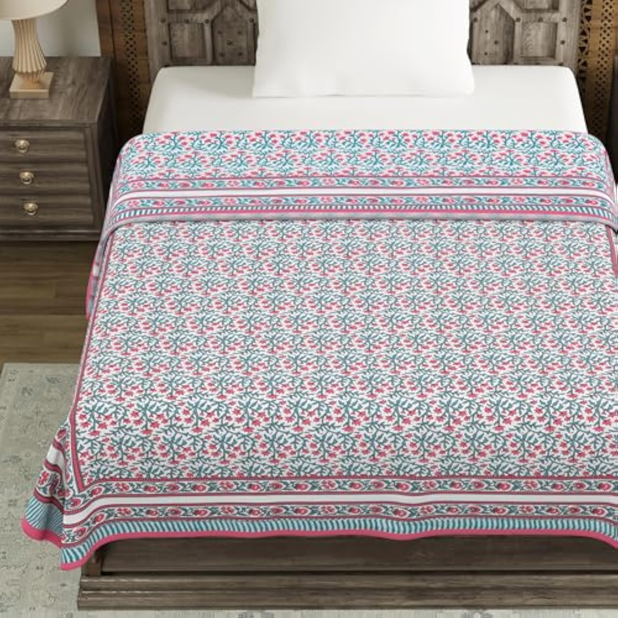 Hand Block Printed Cotton Single Size Reversible Malma Dohar