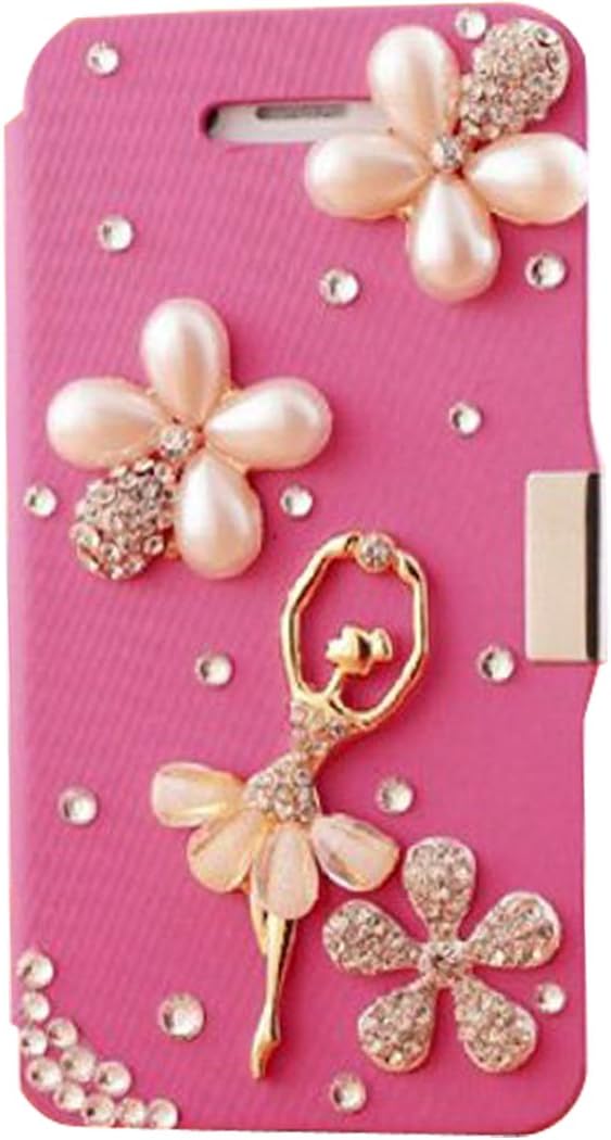 Candymaker Handmade 3D Bling Crystal Diamond Ballet Dancing Girl Flower Rhinestone Design Magnetic Flip Style Leather Wallet Case Cover For SAMSUNG GALAXY S5/GALAXY SV/GALAXY S V + Stylus + 2 In 1 Winebottle style Phone Charm/Anti-dust Plug