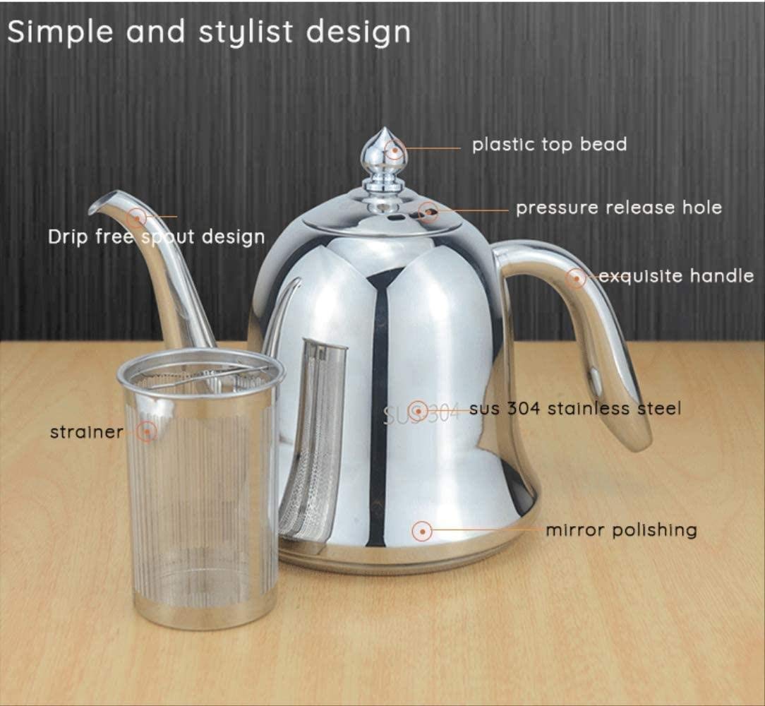 Tetera 900ml304 Tetera de Acero Inoxidable con colador de infusor de Acero Inoxidable 304 Juego de Tetera para el hogar 1yess