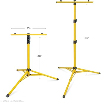 LINCO Adjustable Dual Head Work Light Stand Heavy Duty Tripod for LED Flood Light Camp Light Emergency Lamp, Telescope and Portable 8905-D (Stand and Crossbar Only)