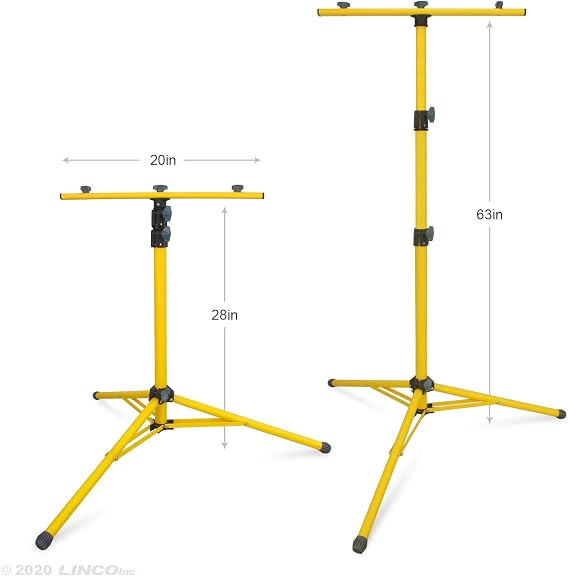 LINCO Adjustable Dual Head Work Light Stand Heavy Duty Tripod for LED Flood Light Camp Light Emergency Lamp, Telescope and Portable 8905-D (Stand and Crossbar Only)