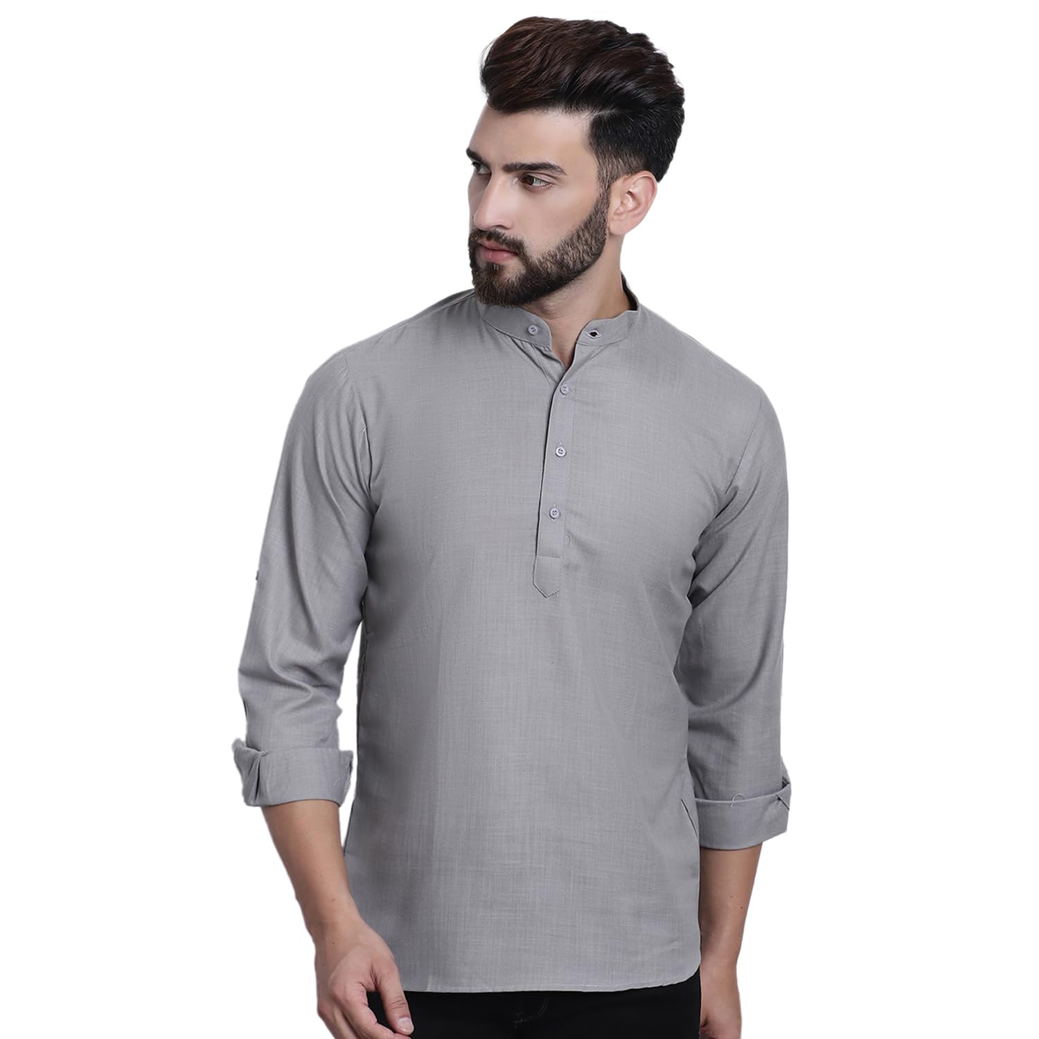 Sojanya (Since 1958, Men's Cotton Blend Grey Solid Only Short Kurta
