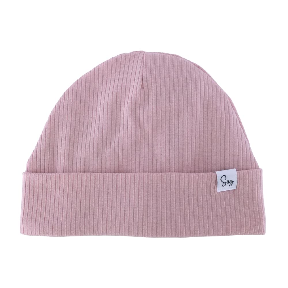Sugarmelon Lightweight Jersey Beanie Hat for Newborn Baby Boys Girls Silky Satin Lined Hats Bonnet Toddler Infant Little Kids Beanies Caps (0-6M,Rib Dusty Pink)