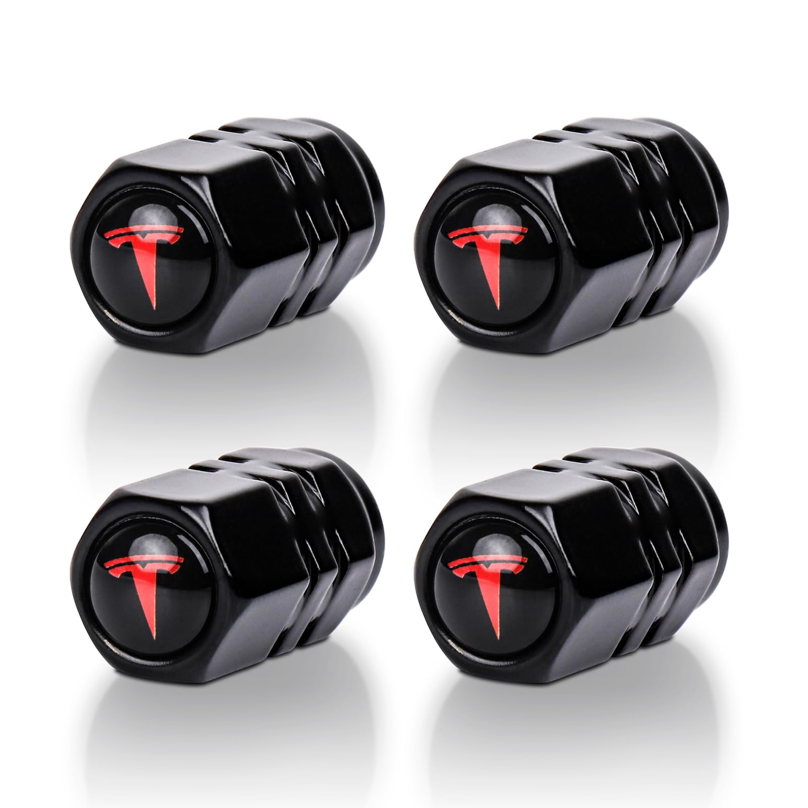 ANYPER 4 Pcs Set, Tire Valve Stem Cover, Premium Corrosion, Resistant Aluminium Alloy Cap (TE-Red-Black)