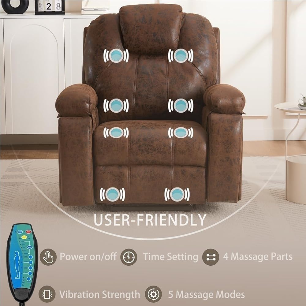 PU Leather Lift Recliner Chair for Elderly with Heat Massage Recliner Sofa with 2 Side Pockets Cup Holders USB Port Adjustable Lift Chair for Living Room 350lbs Weight Capacity