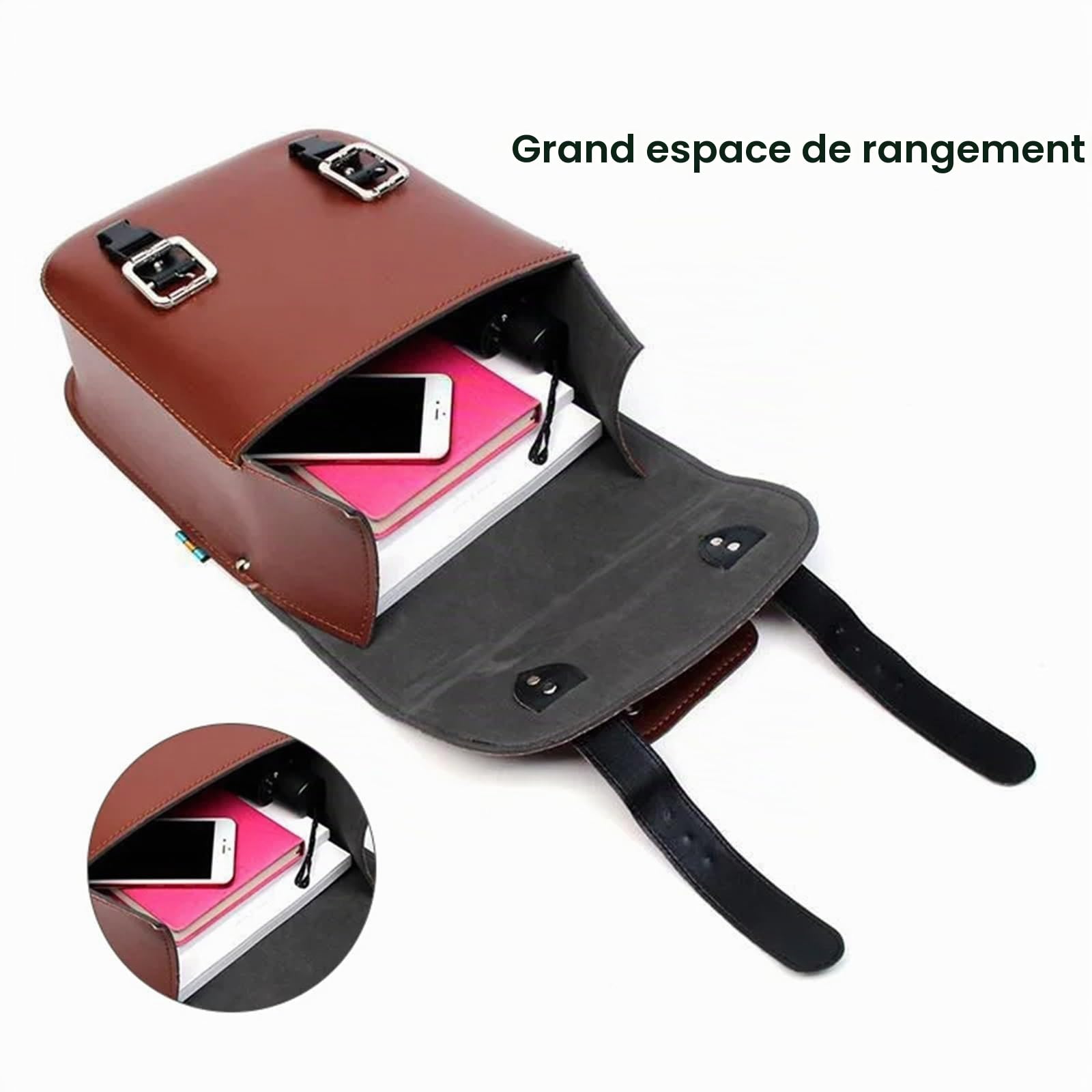 Sacoche Moto Sacoches De Moto en Cuir PU Pochette À Outils Latérale Gants Bagages Sacs Selle Vintage Marron Universel Sac Moto(1set Brown)