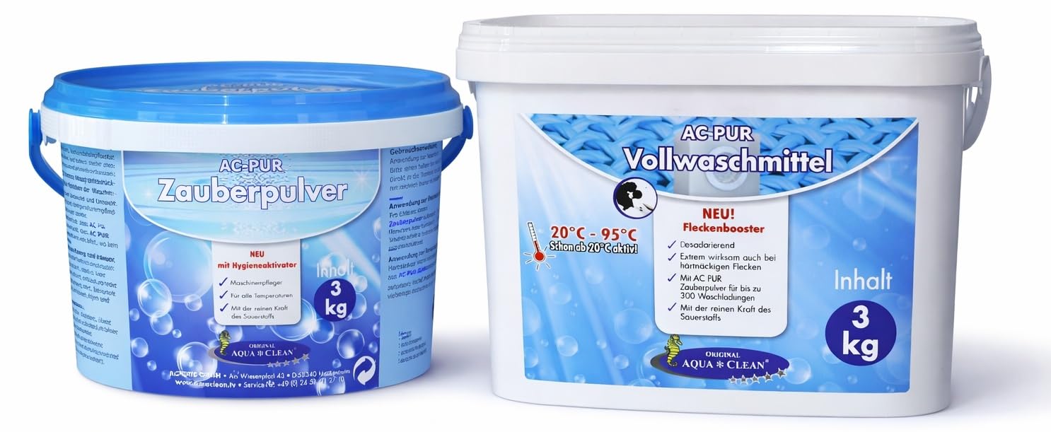 AC PUR Zauberpulver mit Hygieneaktivator 3kg + Vollwaschmittel mit Fleckenbooster 3kg